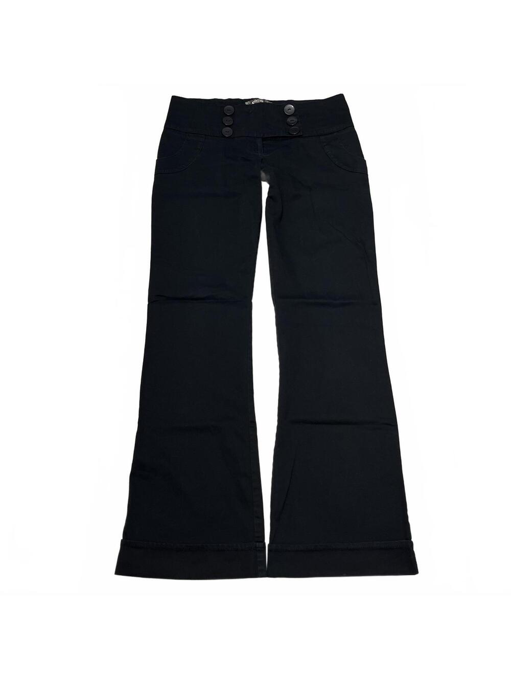 Vintage DCS Sz 5 Black Low Rise Flare Trousers Buttons & Waistband Details
